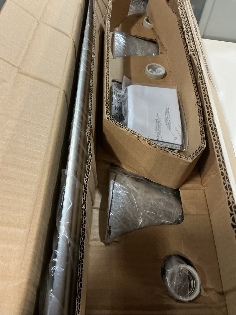 Condition photo showing New/Like New for kichler 30" 4-light vanity bath light in brushed nickel, modern bathroom light with clear satin etched glass, (30" w x 8" h), 5338nis brushed nickel 30"