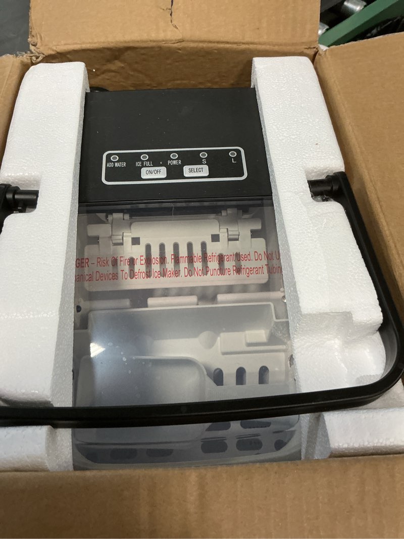 Condition photo showing Good Condition for Antarctic Star Countertop Ice Maker Machine, 8 Ice Cubes in 6 mins, 26lb/Day Ice with 2 Sizes- Portable Mini, Energy Saving & Basket/Scoop for Home/Party/Travel/Camping/Bar, Dark Black BLACK 26Lbs/24H