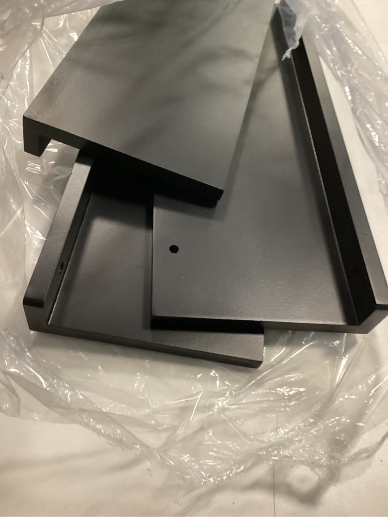 Condition photo showing As Is for WOPITUES Floating Shelves with Black Metal Guardrail, Shelves for Wall Decor Set of 3, Wall Shelves for Bedroom, Bathroom, Kitchen, Living Room, Plants, Picture Frames, Art- Black Black 15.7 inch