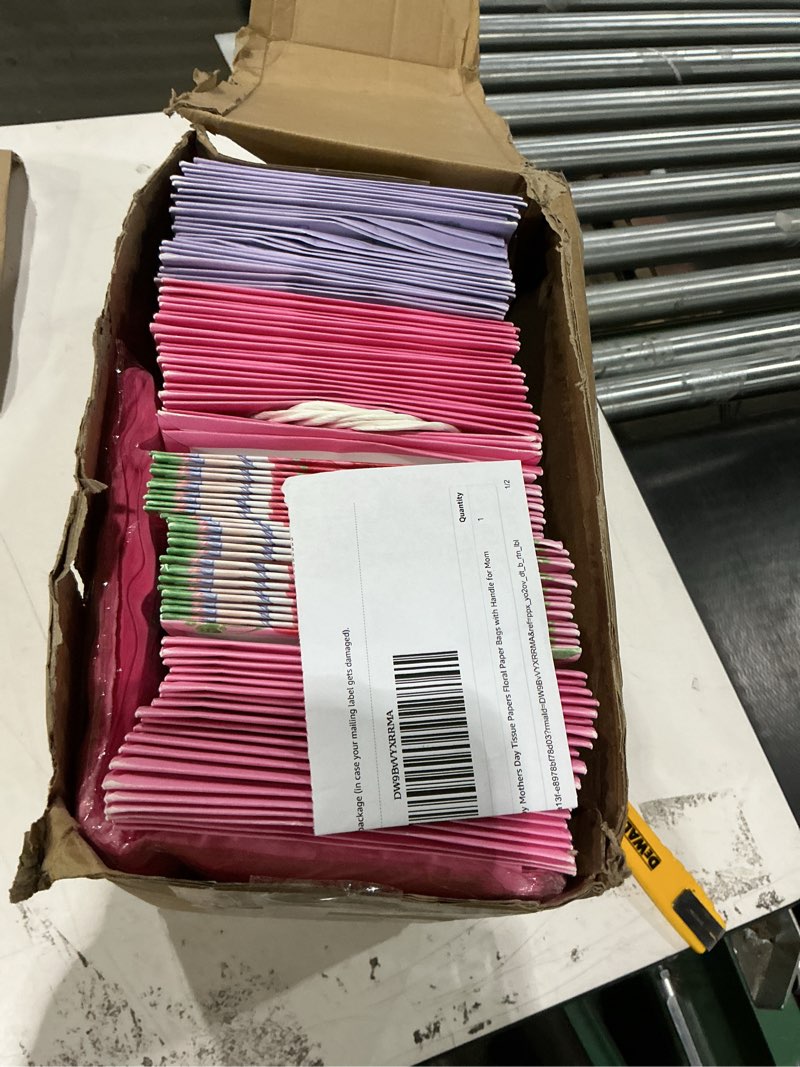 Condition photo showing New/Like New for kolldenn 100 pcs mother's day gift bags bulk floral happy mothers day tissue papers floral paper bags with handle for mom grandma wife gift wrapping supplies