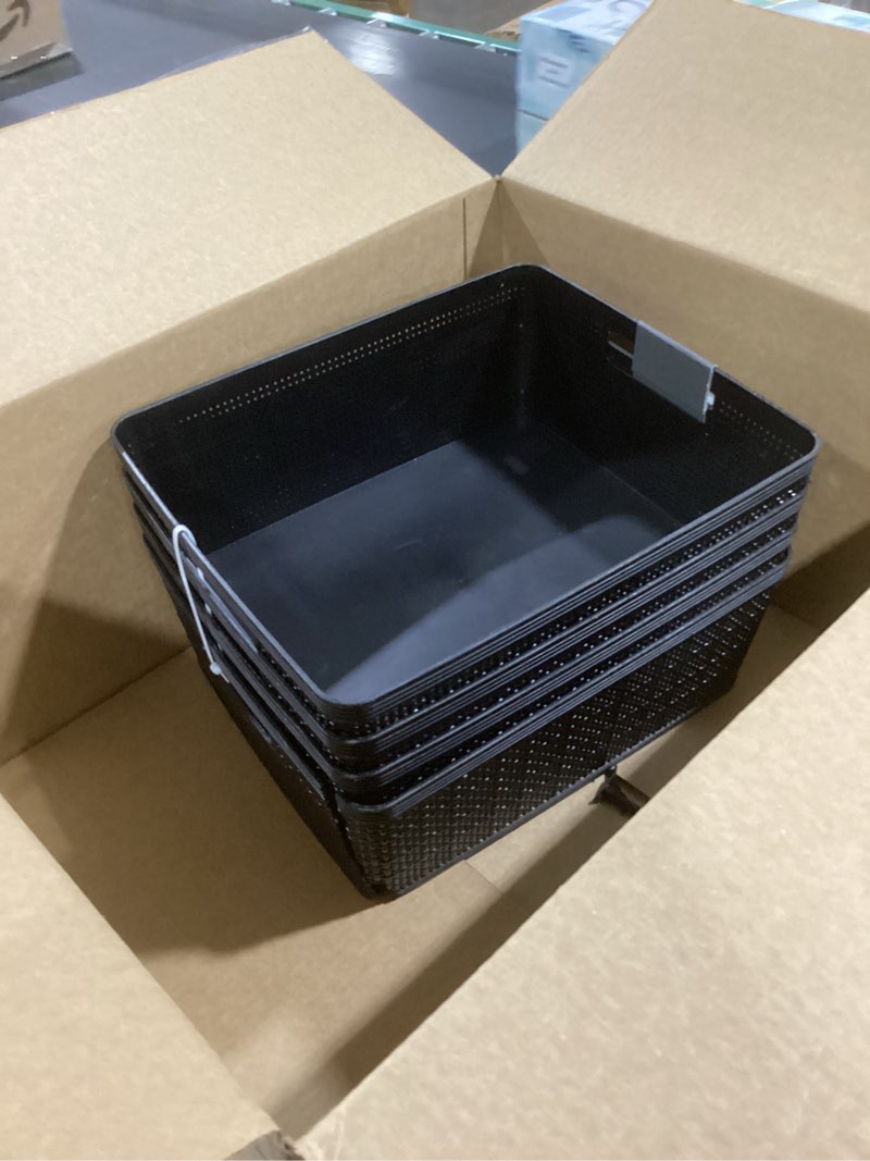 Condition photo showing Good Condition for BINO | Woven Plastic Basket | Medium (Black), 4-Pack | THE JUTE COLLECTION | Home Organization, Space - Saving Storage, Stylish Design | Jute Basket | Plastic Storage Basket Black 4PK- M