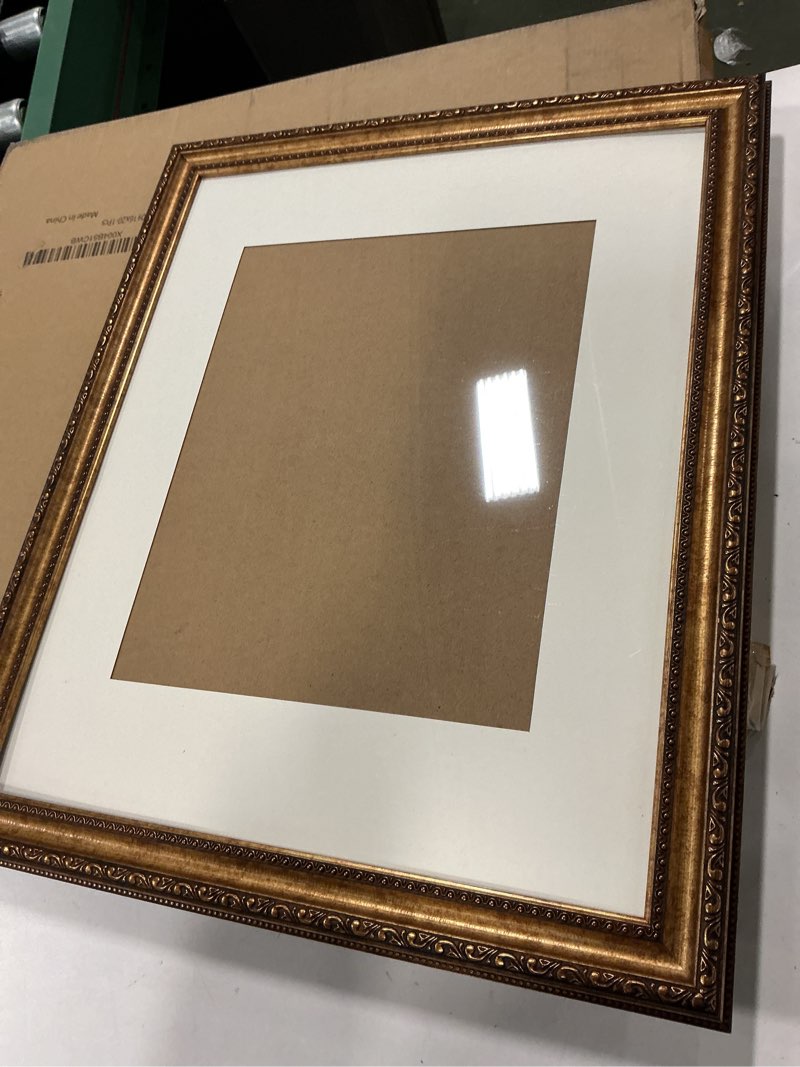 Condition photo showing Good Condition for 16x20 Gold Picture Frame, Ornate Vintage Picture Frames for Wall or Tabletop Display, 16 x 20 Photo Frame Gold with Non Glare Plexialass, Display Poster 11x14 with Mat or 16x20 without Mat for Antique Déco