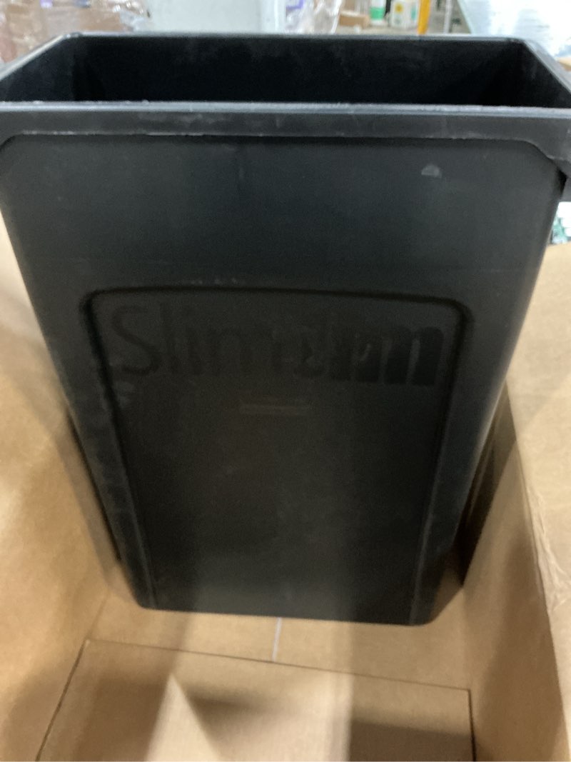 Condition photo showing New/Like New for Rubbermaid Commercial Products Slim Jim Plastic Rectangular Trash/Garbage Can With Venting Channels 23 Gal Black for Kitchen/Office/Workspace