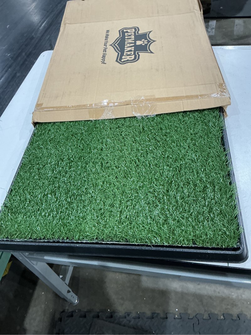 Condition photo showing As Is for artificial grass puppy pee pad for dogs and small pets - 20x25 inch, reusable 3-layer turf pads for dogs with tray - indoor and outdoor fake grass potty pet supplies by petmaker medium 3-layer system