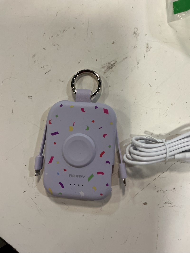 Condition photo showing Good Condition for rorry portable charger, 5000mah power bank - apple watch charger with built-in cables,travel-ready portable charger for iphone 17/ 16/15/14 ,android ,apple watch ultra2/11/10/9/8, confetti-purple