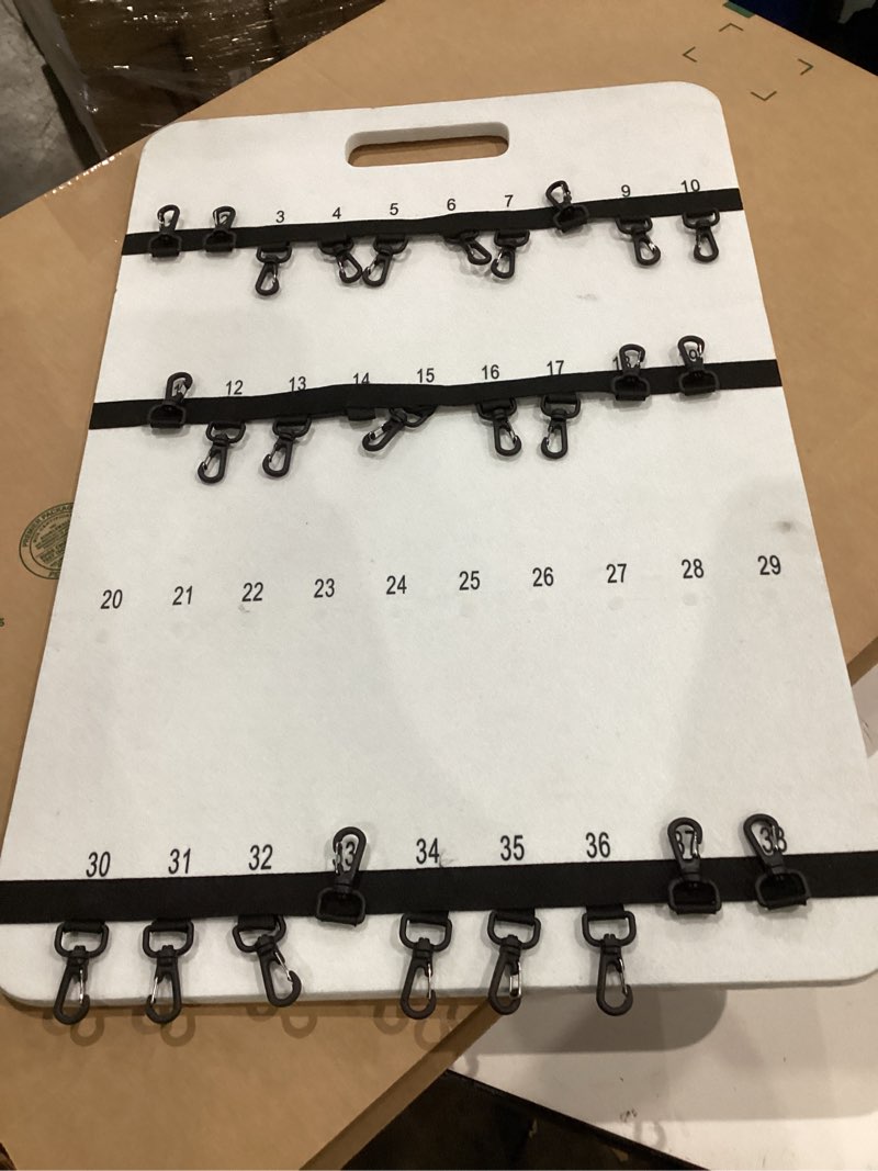 Condition photo showing As Is for 24'' x 16'' key rack wall mount with 38 numbered self closing hooks 24'' x 16'' felt key holder board storage for car dealer property manager valet parking residential small businesses