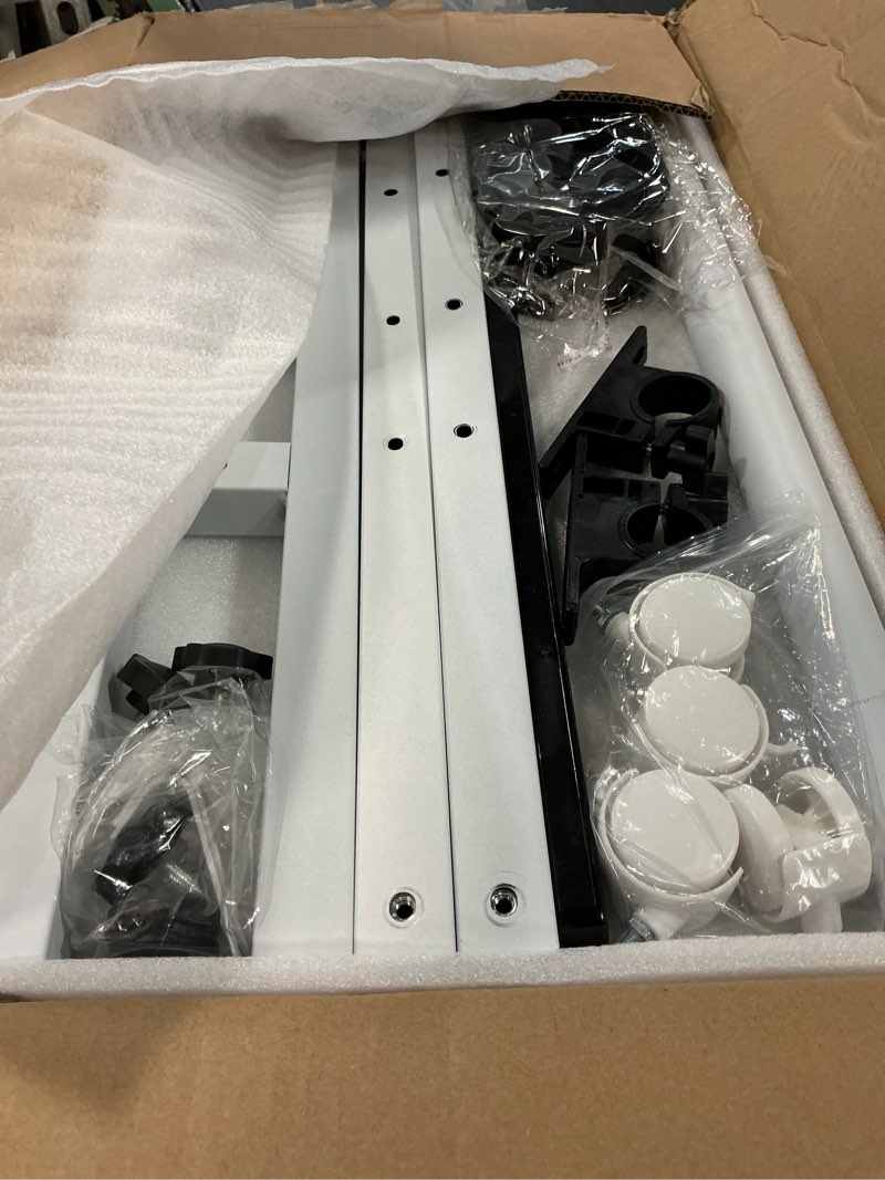 Condition photo showing As Is for Small Standing Desk with Wheels, Mobile Stand Up Desk, Portable Standing Table on Wheels for Walking Pad, Rolling Computer Desk Adjustable Height, Tall Table White