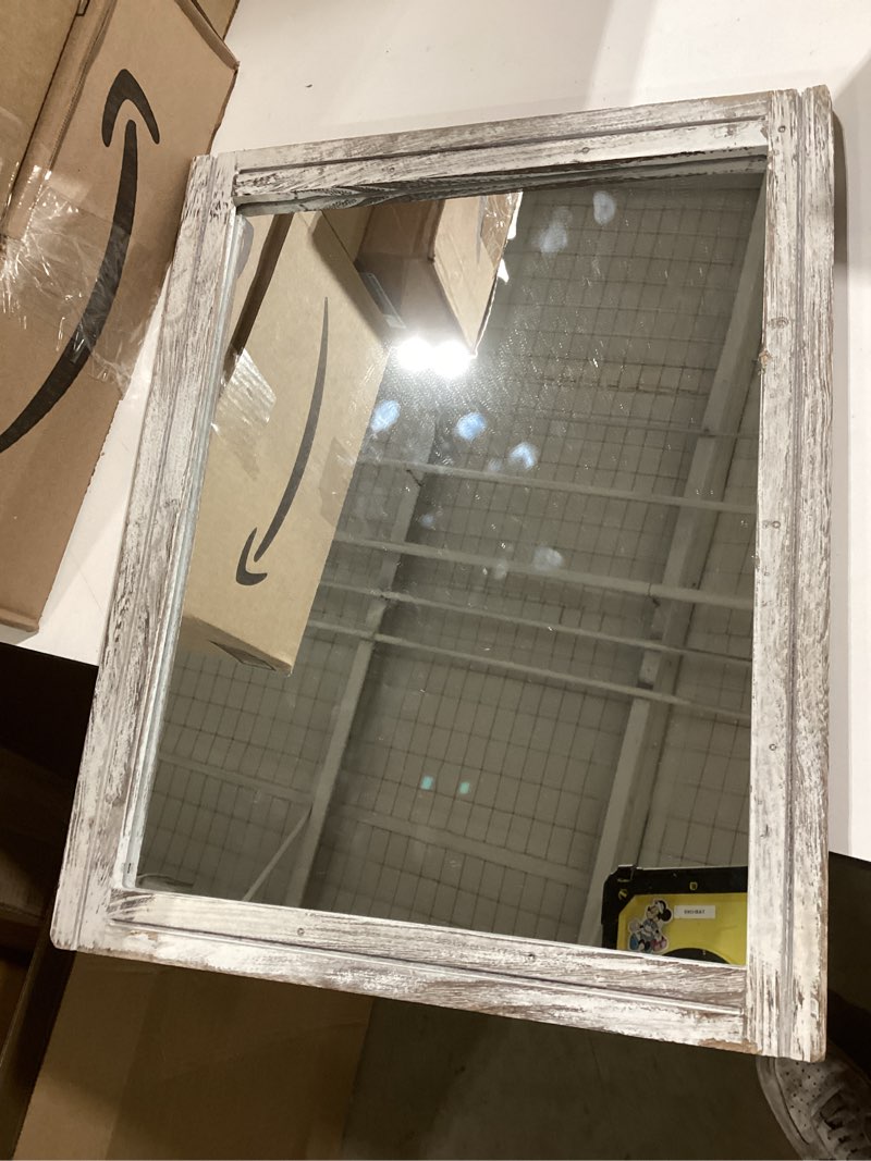 Condition photo showing Good Condition for aazzkang rustic wall mirror rectangle wood framed mirrors large 20"x16" decorative for bedroom bathroom living room farmhouse home entryway hanging white 20"l x 16"w a-rustic white