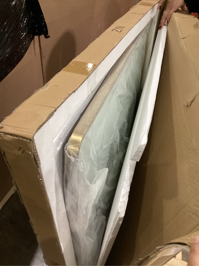 Condition photo showing Good Condition for andy star 40x36 inch gold bathroom mirror, brushed gold mirrors for wall in anti-rust sus304 tube metal frame, rounded rectangle mirrors 1’’ deep wall mounted vertically/horizontal for bathroom brass 40"l x 36"w