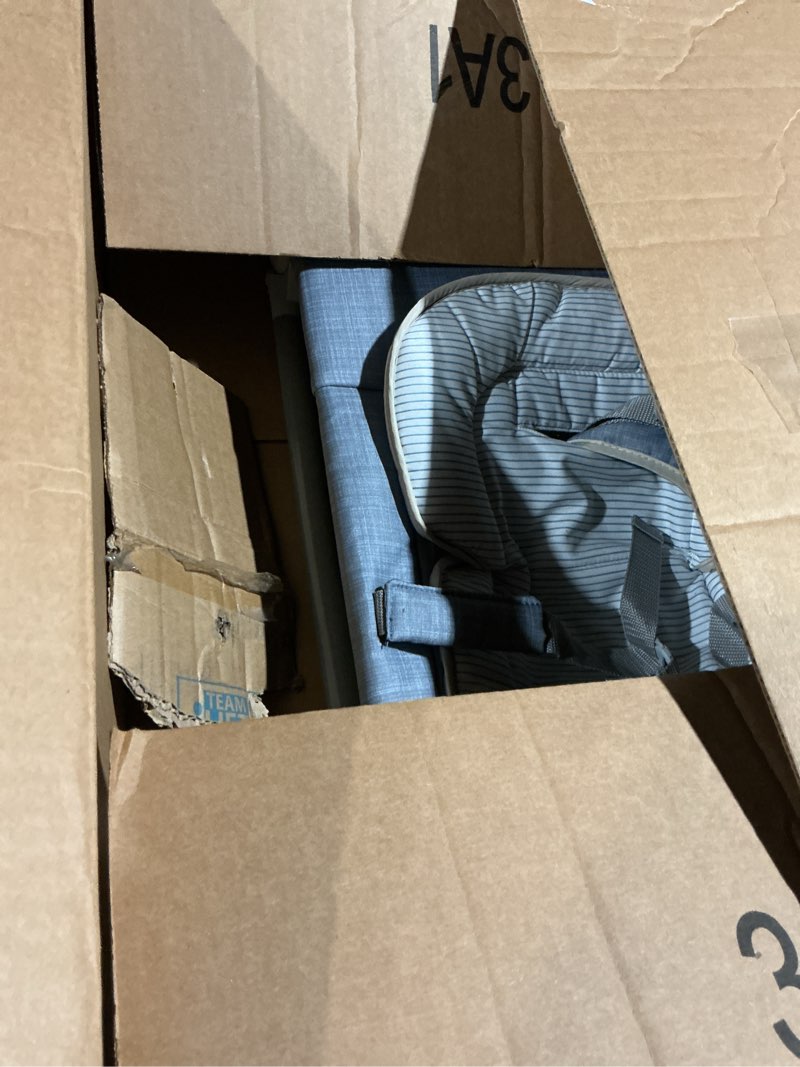 Condition photo showing As Is for ingenuity gas relief and anti-colic baby bouncer seat and rocker, gentle belly massage to relax and soothe bellies, instant tummy soother, 20 songs and melodies – chambray blue blue - chambray