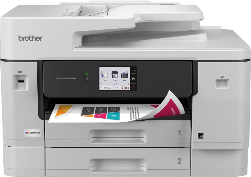 brother inkvestment 6960 wireless color inkjet all-in-one printer with 11”x17” capabilities and 3.5”