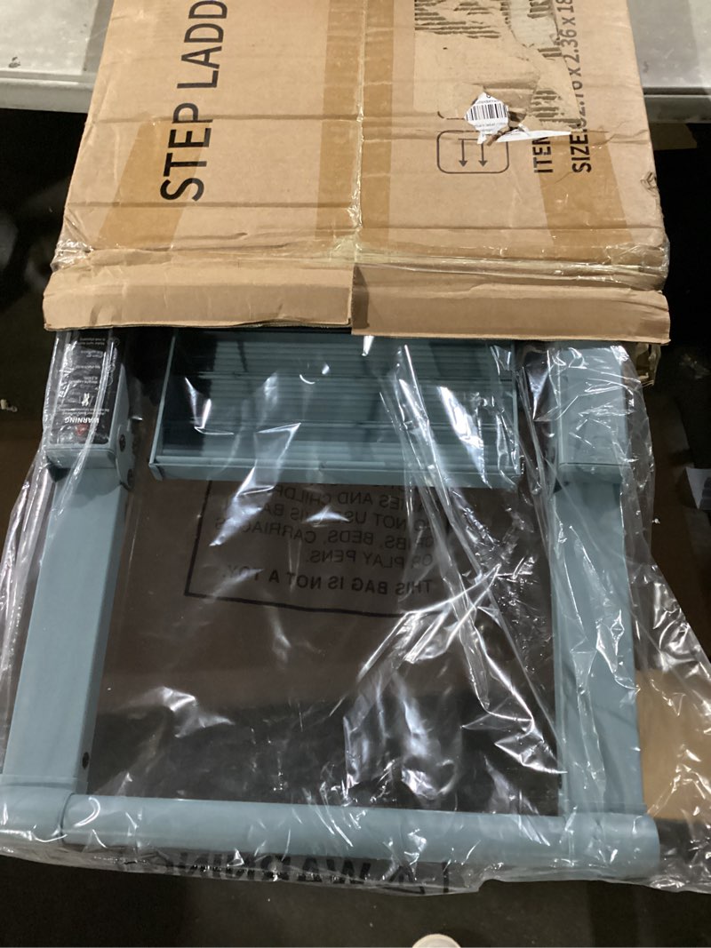 Condition photo showing Good Condition for KINGRACK Aluminium 5 Step Ladder, Lightweight Step Stool with Non-Skid Pedals, Handrail, Foldable Step Ladder for Kitchen, Garage, Home, Space Saving, Sturdy and Portable, Silver 5-step with handrail blue