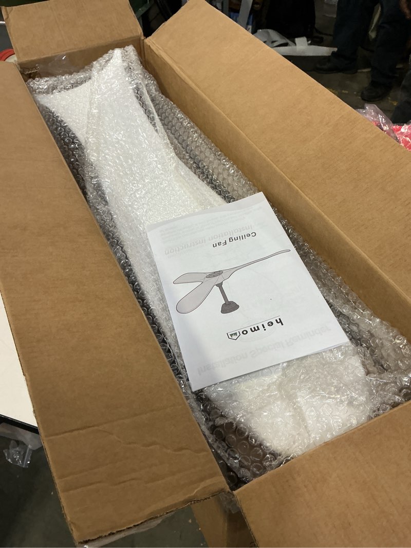 Condition photo showing New/Like New for heimo 52 Inch White Ceiling Fan No Light, 3 Blade Wood Indoor Outdoor Ceiling Fans Without Lights for Patios Bedroom Living Room Mid Century Modern Propeller Outside Exterior Wooden Fan with Remote White 52 in