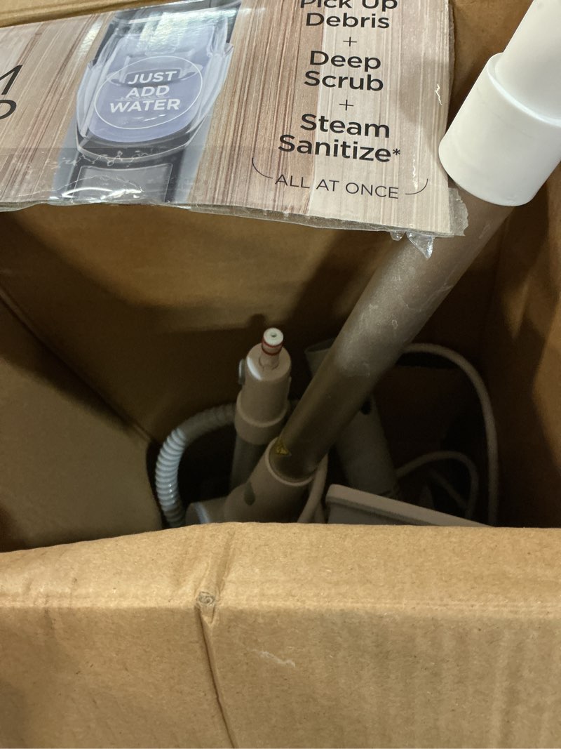 Condition photo showing As Is for steam mop, 13-in-1 powerful handheld steam cleaner with 13 accessories, 500ml removable tank, 23ft power cable, detachable steam mops for floor cleaning, tiles, windows, tile grout, carpets, furniture