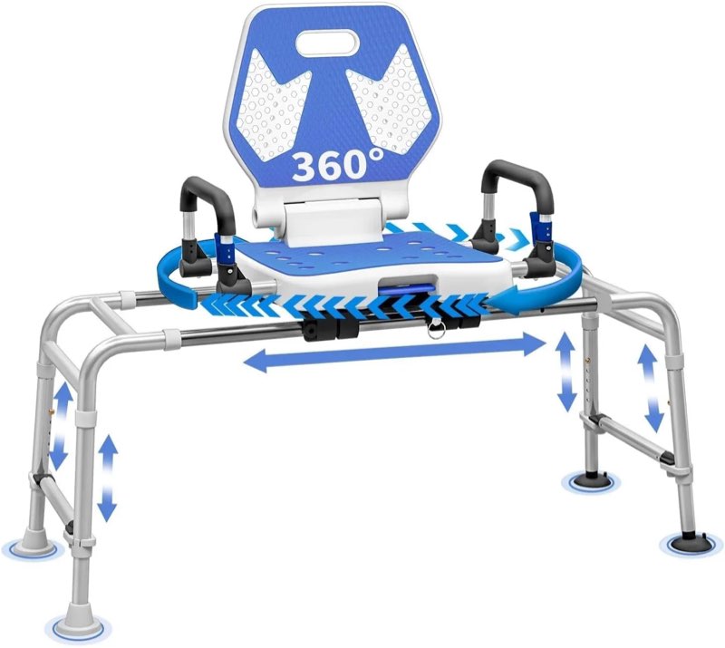 seatyupro sliding shower chair swivel tub transfer bench with backrest with non slip suction cups 40