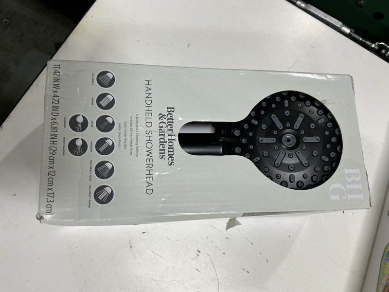 Condition photo showing As Is for better homes & gardens 8-function handshower with power spray & clean jet in matte black