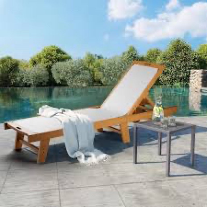 Acacia Wood Outdoor Chaise Lounge with Adjustable Backrest & Wheels, 79x24in All-Weather Patio Furniture, Sunbathing Recliner for Lawn & Balcony