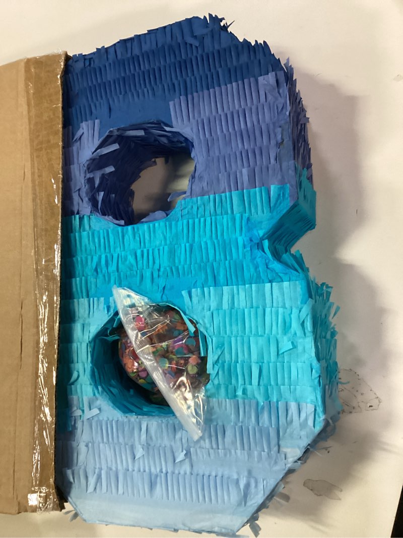Condition photo showing Good Condition for Sratte Number 1 2 3 4 5 6 7 8 9 Piñata with Stick Blindfold Confetti, Gradient Blue Piñata for Kids Boys Girls Birthday Party Anniversary Decorations Supplies(Number 8)