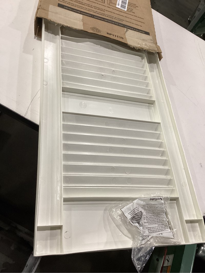 Condition photo showing New/Like New for ekena millwork lifetime vinyl ll1s14x02500wh standard cathedral top center mullion, open louver vinyl shutters, w/installation shutter-lok's & matching screws (per pair), 14 1/2"w x 25"h, white 14.5-in. w x 25-in. h 001 - white