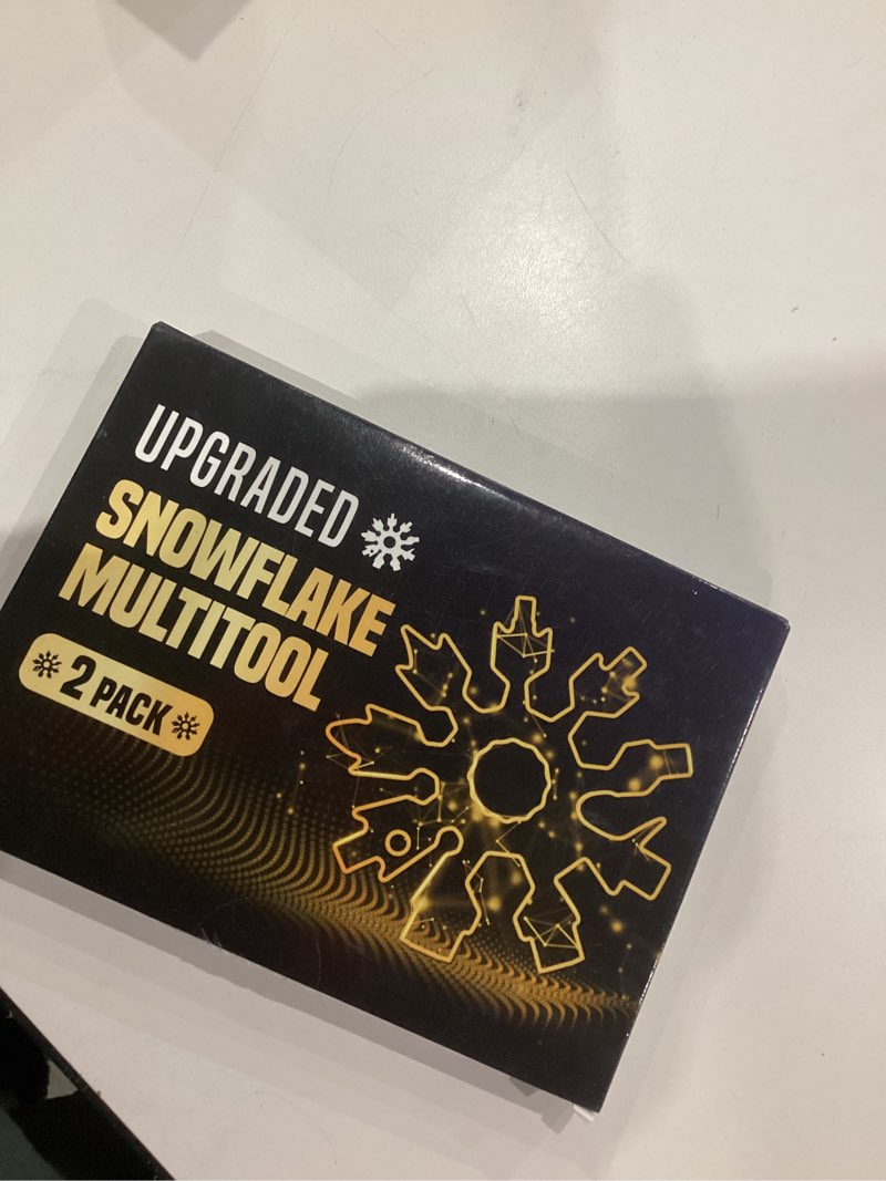 Condition photo showing New/Like New for Stocking Stuffers for Men Snowflake Multitools - 20 in 1 Multi Tool Christmas Gifts for Men Women Adults Teens, Unique Ideas Gadgets Gifts for Dad, Pocket Size Mini Portable Screwdriver Bottle Opener 2 Pack Grey + Black