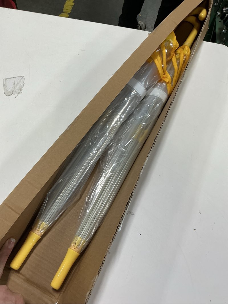 Condition photo showing New/Like New for 2Pcs Kids Clear Umbrella for Rain, Round Bubble Umbrella,Wide Coverage Arc 43 Inch,Auto Close,Windproof Strong Double Fiberglass Ribs With Spring Supporting for Each 6 Panels, Steel Shaft, Spoke Big Protectors for Safety Yellow