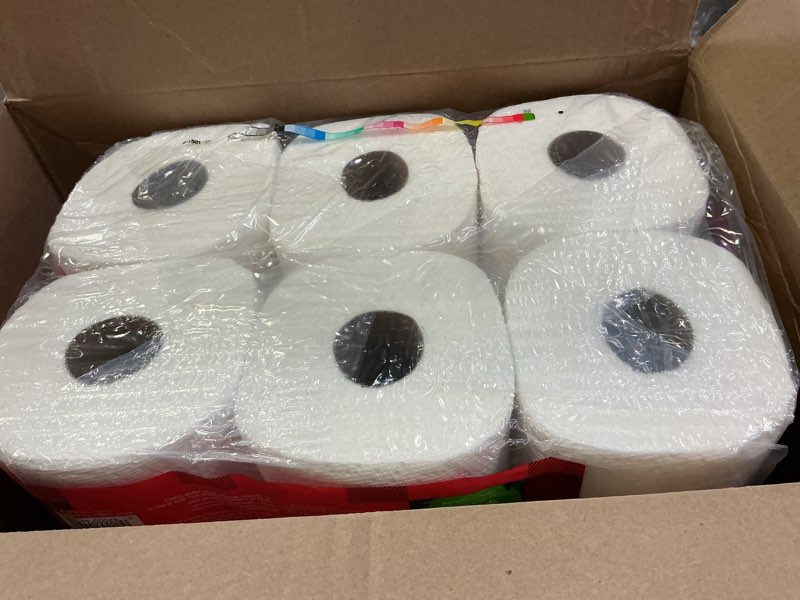 Condition photo showing Good Condition for Brawny Tear-A-Square 3-Ply Paper Towels, 6 Double Rolls = 12 Regular Rolls, Strong, Absorbent, and Durable with 3 Sheet Sizes (Quarter, Half, Full) Double 100 Sheets (Pack of 6 New)