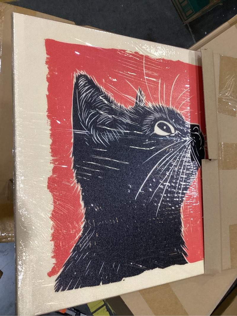 Condition photo showing Good Condition for framed vintage black cat canvas wall art cat wall decor pictures black cat curiously sniffing a delicate flower posters prints for living room dining room bedroom bathroom home decoration 16x24in black cat 16 x 24 in canvas
