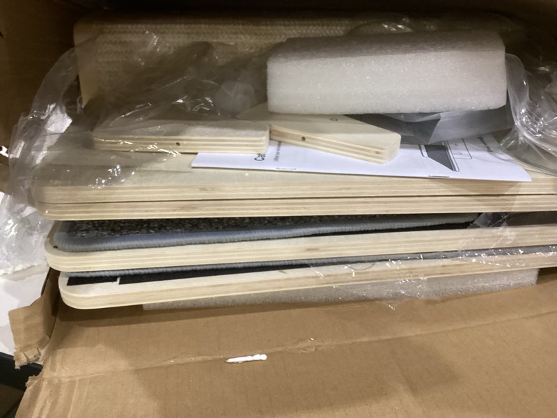 Condition photo showing As Is for pecute double cat shelves with scratching post for wall and window with solid wood, strong suction cup, washable cover mat, cats perch bed for birds watching inside indoor cat hammock bed carpet m with sisal post