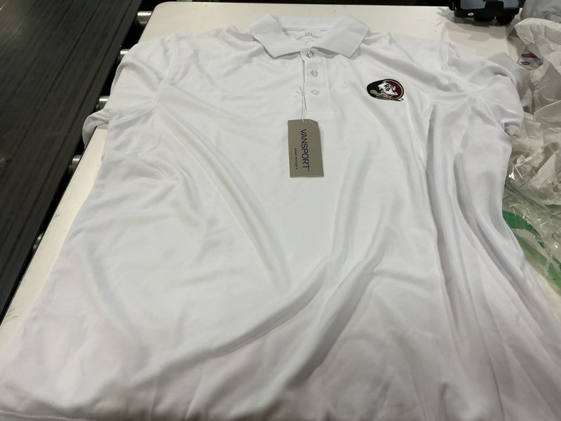 Condition photo showing New/Like New for vantage apparel ncaa mens collegiate premium moisture wicking white icon polo florida state seminoles large white