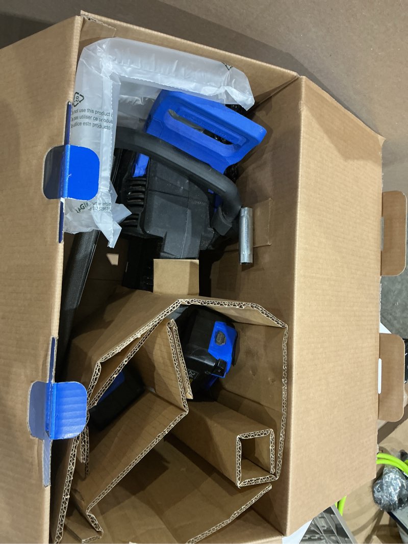 Condition photo showing As Is for kobalt 48-volt 14-in battery 4 ah chainsaw battery included charger included