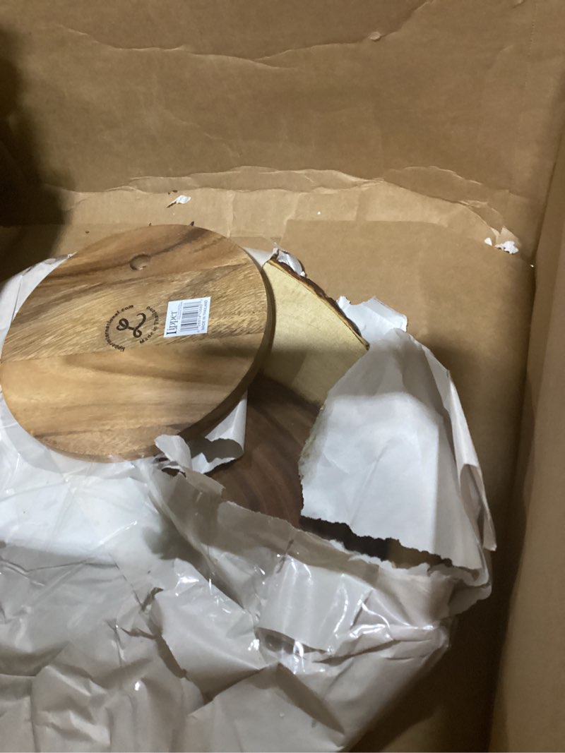 Condition photo showing Good Condition for Lipper International Acacia Wood Large Slab Lazy Susan with Bark Rim Large Lazy Suzan/Turntable