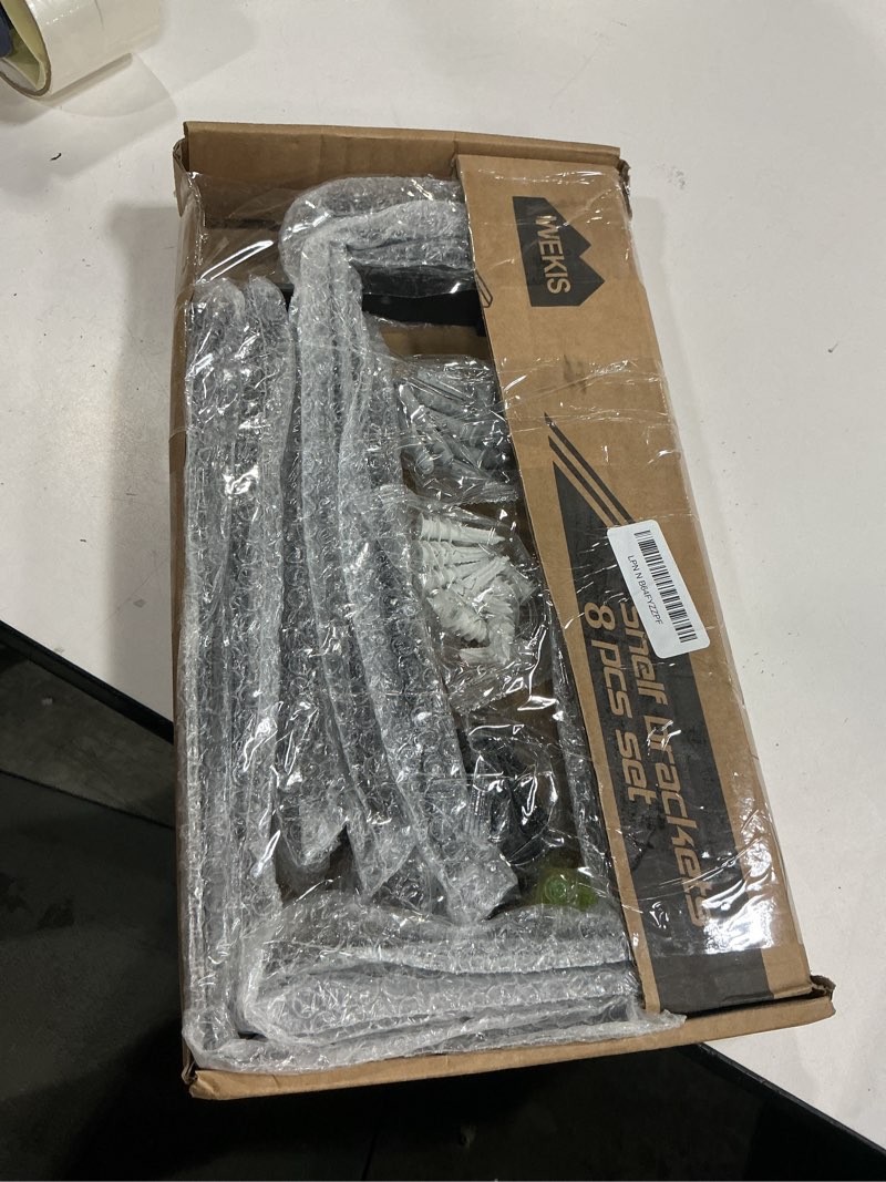 Condition photo showing As Is for shelf brackets 12 inch, strong heavy duty floating shelf brackets pack of 8, industrial metal iron matte black shelving brackets 1/5 inch thick brackets for shelves 8 pcs 12 inch black 8pack
