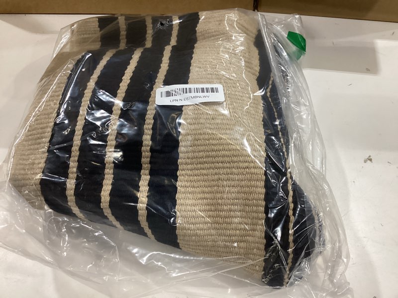 Condition photo showing New/Like New for ojia outdoor rug 3'x5', black and tan area rug machine washable rugs cotton hand woven entry rug indoor outdoor striped carpet for front porch/deck/backyard/camping/outdoor decor tan/black stripe 3' x 5' (rectangular)