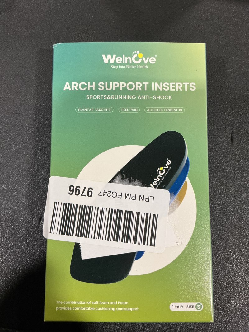 Condition photo showing New/Like New for Plantar Fasciitis Inserts for Heel Pain - (FSA HSA Eligible) Welnove Arch Support Heel Cushions Insoles for Heel Spur, Achilles Tendon, Heel Cups for Most Shoes, Women's 6-9, Men's 5-8 Black Small(Pack of 2)
