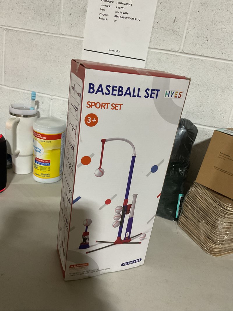 Condition photo showing Good Condition for hyes 3-in-1 baseball set for kids 3-5 - tee ball stand, hanging tee, ball launcher and 6 softballs - adjustable height, indoor/outdoor sport gifts for boys girls, blue 3in1-blue