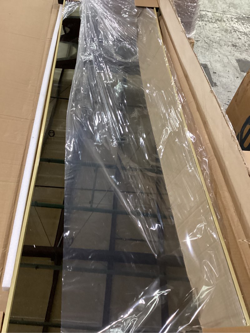 Condition photo showing Good Condition for full length mirror with stand, black floor mirror | aluminium alloy frame with hd float glass for distortion-free reflection. free standing or wall mounted. black 56"l x 15"w x 1pcs
