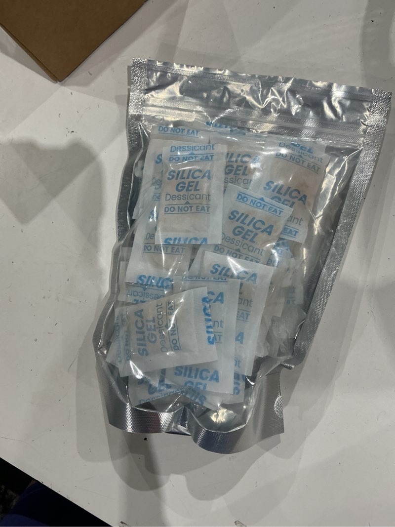 Condition photo showing Good Condition for 50pcs 5g silica gel packets, moisture absorbers desiccant packs for storage, clothes, shoes, electronics, 3d printer filament, jewelry, spices, safes, tools 5g*50pack
