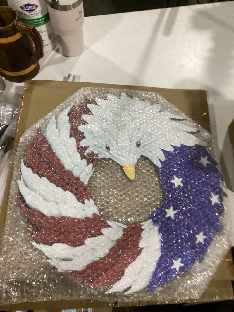 Condition photo showing New/Like New for american flag eagle wreath independence day wreath 4th of july wreaths patriotic american wreath for front door