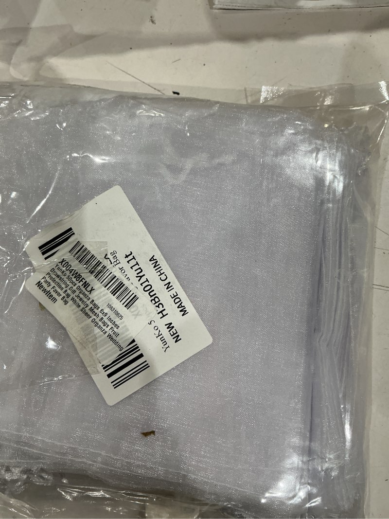 Condition photo showing As Is for yunko 50pcs organza bags 6x9 inches drawstring gift jewelry mesh bags fruit protection bag white sheer organza wedding party favor bag white 1