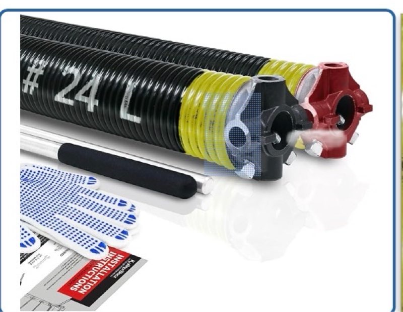 Pair of 2" Garage Door Torsion Springs Set with Non-Slip Winding Bars & Gloves, Precision Electrophoresis Black Coated Without Oil, for Replacement & Installation, MIN 16,000 Cycles(0.207x2''x24'')