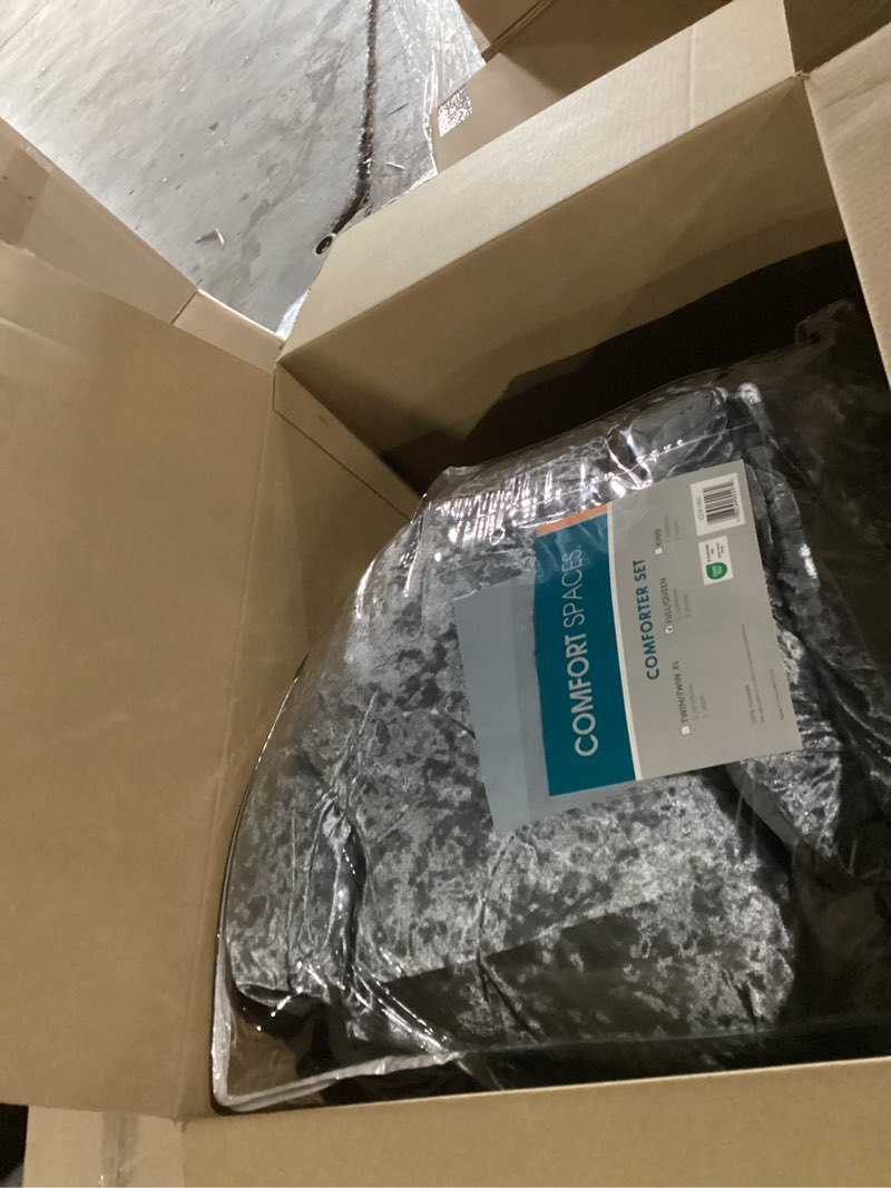 Condition photo showing Good Condition for comfort spaces juliette luxe comforter set velvet lush with soft brushed microfiber reverse, all season cozy velvet bedding sets, fluffy comforter bed set, matching sham, grey full/queen 3 piece grey comforter full/queen