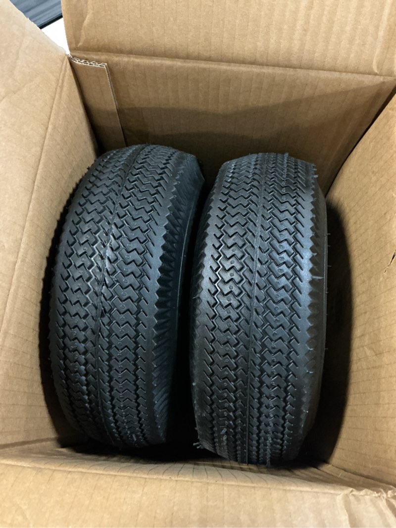 Condition photo showing As Is for bighead 105-3471 front wheel & tire assembly for lawn mowers | compatible with toro timecutter/exmark quest z-turn riding mower 4.10x3.50-4 tire, 3/4" id, 4-1/4" hub length with grease zerk (2 pack) 2 pieces