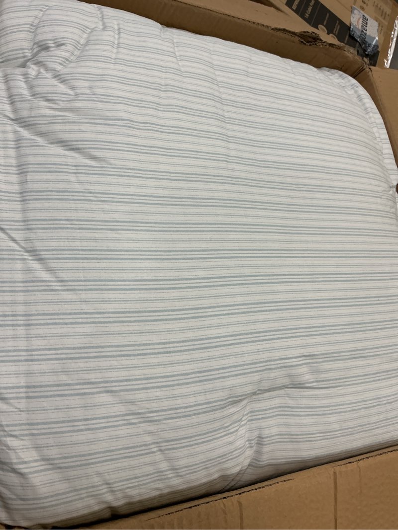 Condition photo showing As Is for laura ashley - king comforter set, reversible cotton bedding with matching shams, medium weight for year round use, oeko-tex certified (belinda blue) belinda blue king