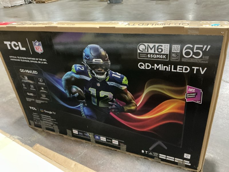 Condition photo showing As Is for TCL 65 Inch Class QM6K Series | Mini LED QLED 4K HDR | 65QM6K, 2025 Model | 120HZ-144HZ High Brightness Smart Google TV Dolby Atmos Onkyo Audio | Voice Remote Alexa Gaming Streaming Television 65 inches