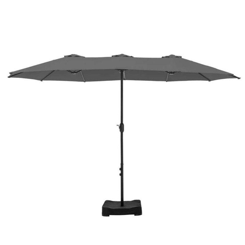 15’ Market Patio Umbrella 2-Side in Gray with Base and Sandbags