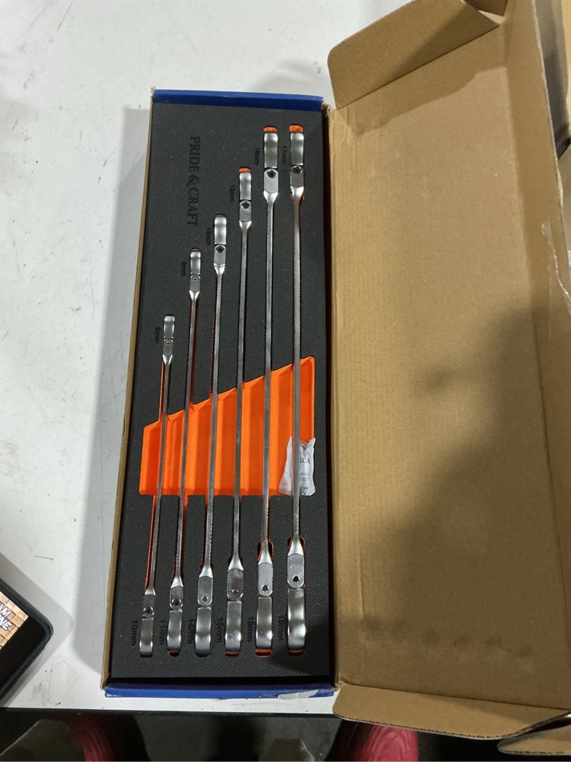 Condition photo showing Good Condition for pride&craft 6-piece extra long flex head ratcheting wrench set - metric double box end (8-19mm), cr-v steel, 90-tooth ratchet wrench for automotive repair, eva organizer