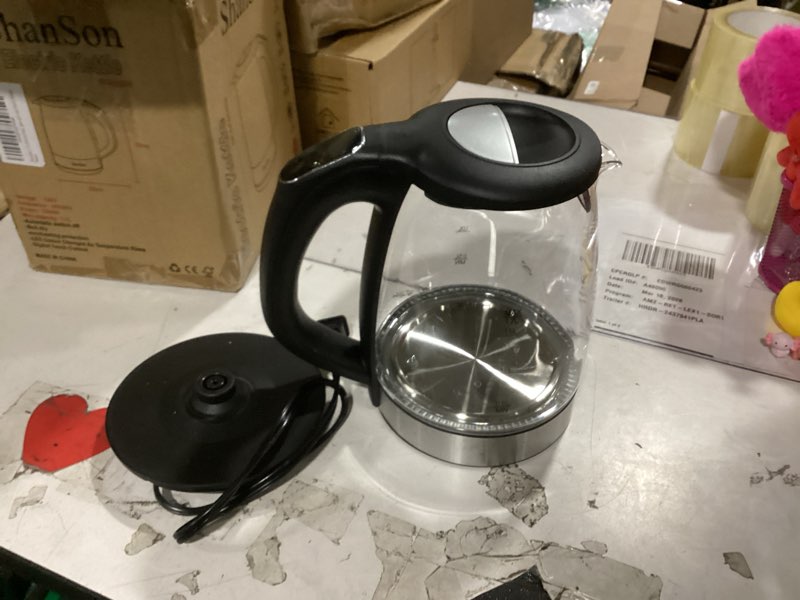 Condition photo showing Good Condition for shanson 1.7l electric glass kettle 1500w temperature control fast water boiler bpa free auto shut-off protection electric teapot with led touch screen and two-year quality guarantee clear 1.7l with temperature control