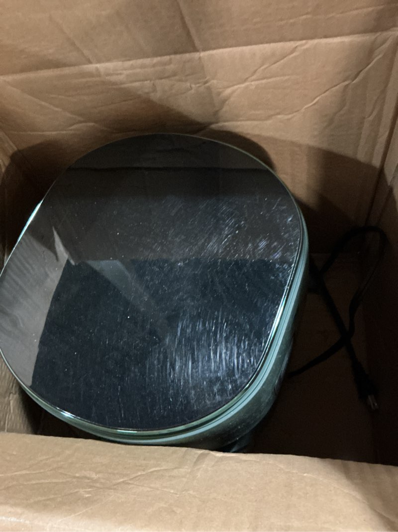 Condition photo showing As Is for greenlife compact electric air fryer oven, 5.3 qt, pfas-free ceramic nonstick drawer, 8 one touch digital display, easy view window, auto shut-off timer, dishwasher safe parts, 1500 watts, sage