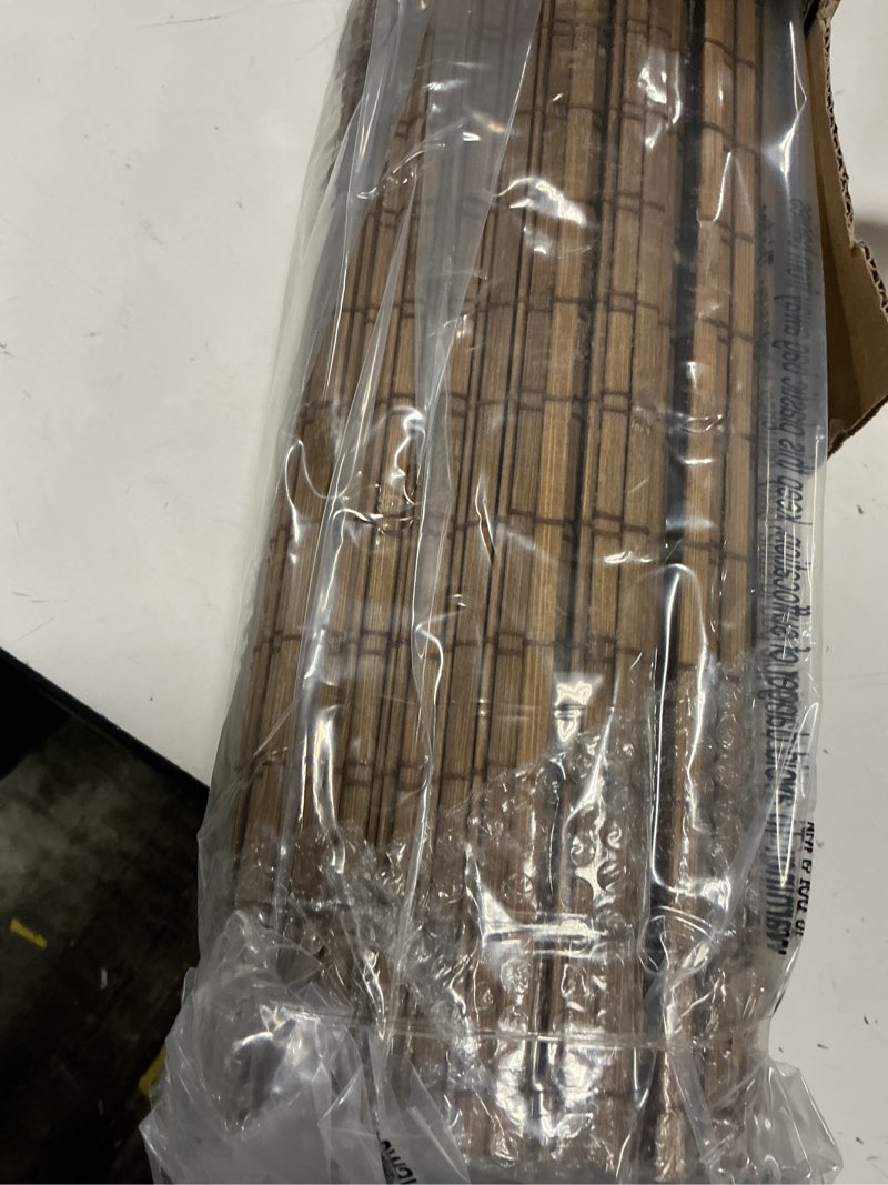 Condition photo showing Good Condition for cordless bamboo roman shades w/valance, 20" w × 64" h, highfield teak | wide bamboo strip weaving technique, high level of privacy protection, for interior windows