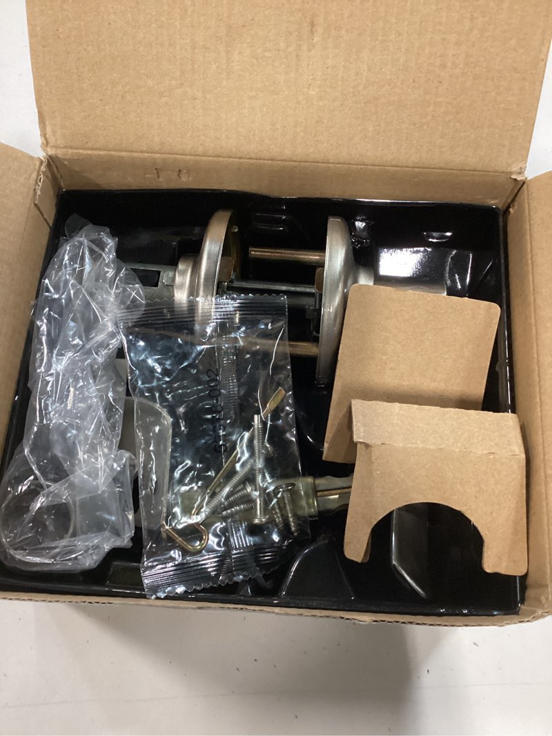 Condition photo showing Good Condition for kwikset balboa interior privacy door handle with lock, door lever for bathroom and bedroom, satin nickel reversible keyless turn lock, with microban protection satin nickel privacy reversible